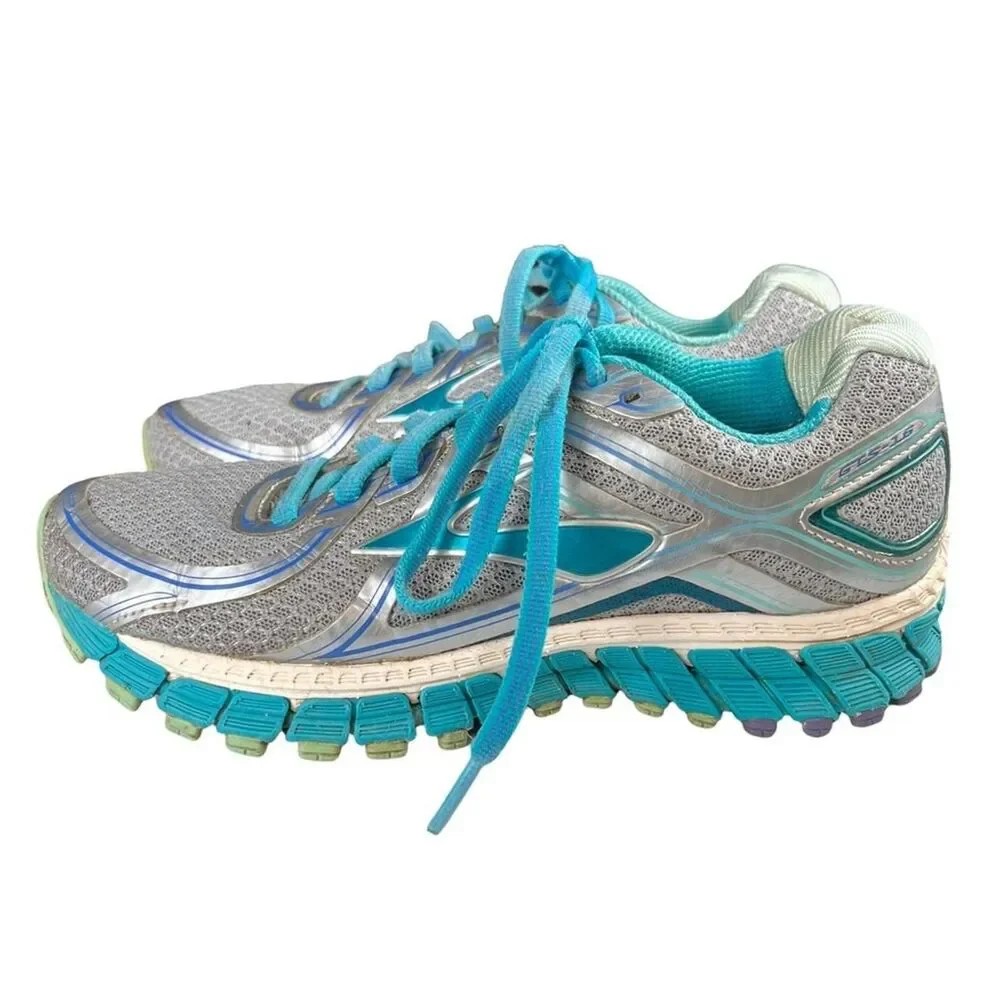Brooks Adrenaline GTS 18 Blue + Silver Running Shoes Size Woman's 6.5